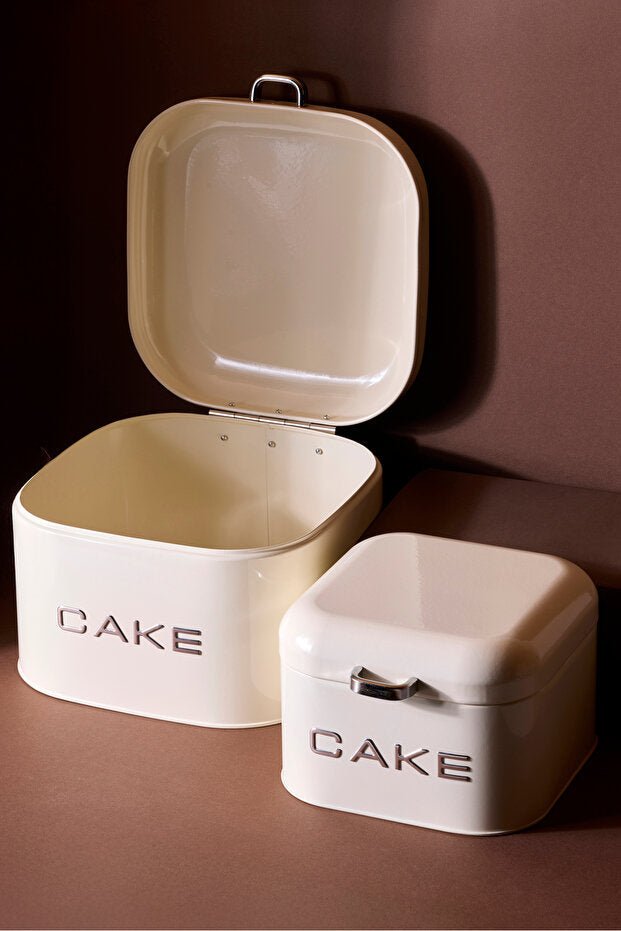 2-Piece Cream Metal Cake & Biscuit Storage Box Set with Lids