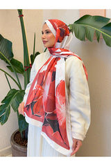 Retro Floral Cotton Soft Shawl - Red & White