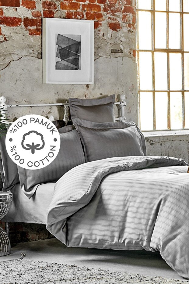 Charm Bold Grey 100% Cotton Double Duvet Cover Set