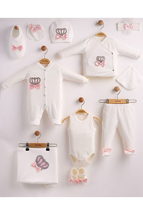 Newborn Unisex 10-Piece Hospital Exit Baby Clothing Set - Crown Bow