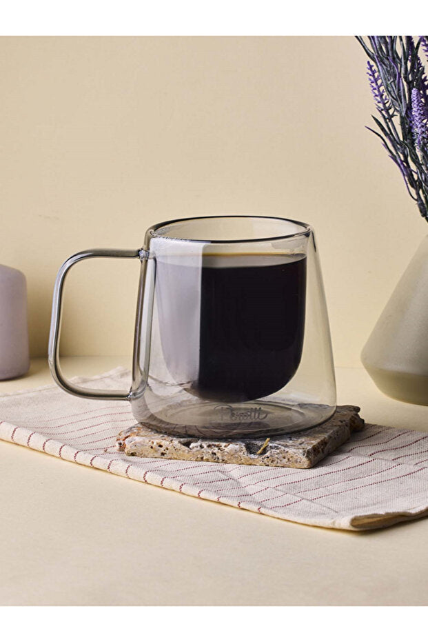 Smoked Double Wall Glass Mug - 250ml Insulated Coffee & Tea Cup