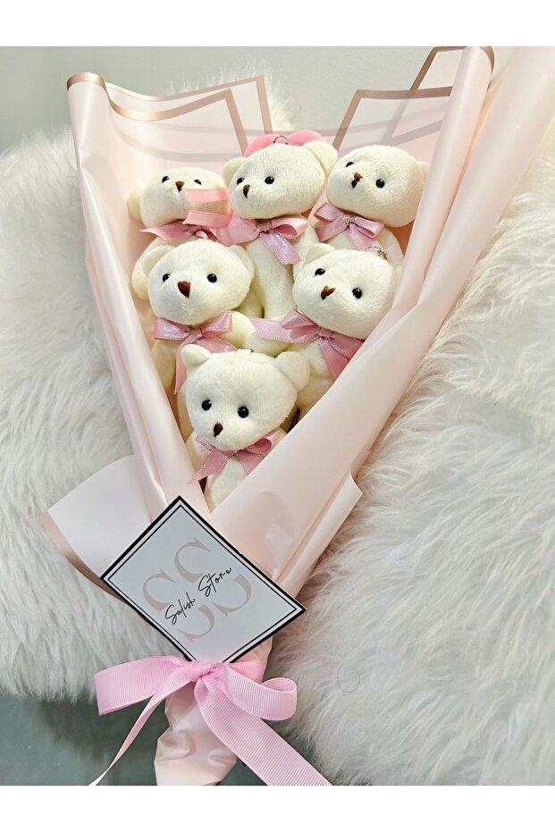 Pink Teddy Bear Bouquet - 6 Plush Bears, 40cm