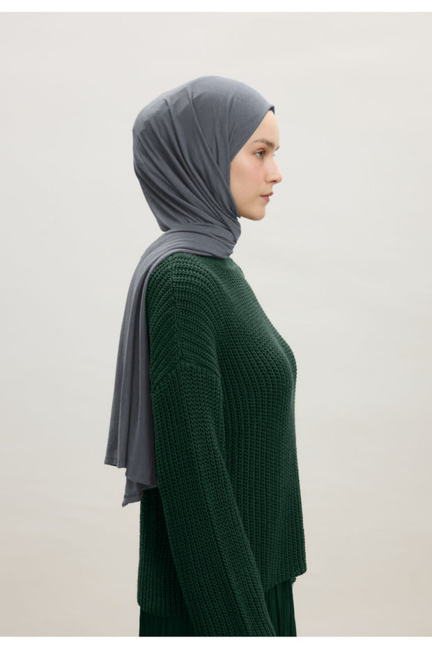 Women's Grey Viscose-Lycra Hijab Shawl