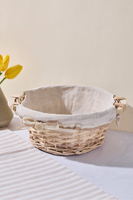 Handcrafted Wicker Bread Basket with Removable Linen Liner - 25x10 cm