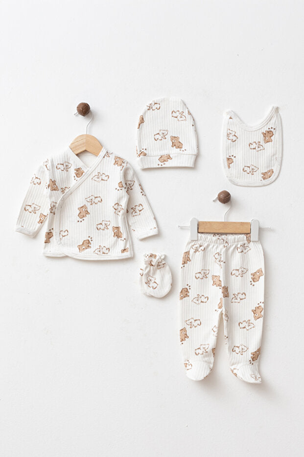 Newborn Hospital Exit Set - 5-Piece Bear Print 100% Cotton
