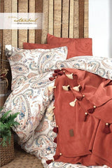 Boho Chic Double Duvet Set with Tasseled Blanket - 5 Pieces