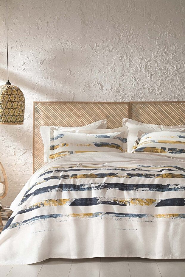 Stain Double Pike Set - 100% Cotton, Abstract Striped Beige