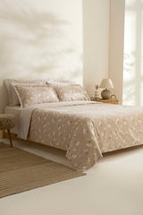 Daisy 100% Cotton Double Duvet Cover Set - Beige, 4-Piece
