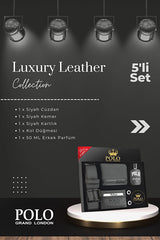 Men's Luxury Leather 5-Piece Gift Set - Belt, Wallet, Perfume