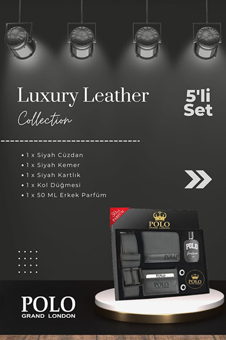 Men's Luxury Leather 5-Piece Gift Set - Belt, Wallet, Perfume