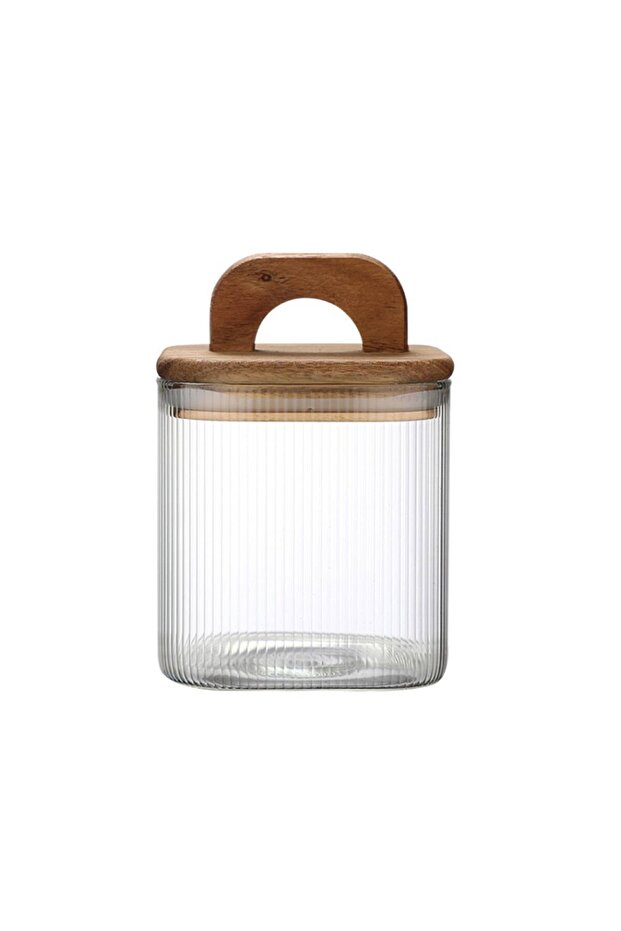 210ml Ribbed Borosilicate Glass Jar with Acacia Vacuum Lid