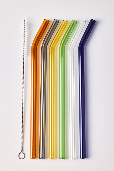 6-Pack Reusable Borosilicate Glass Straws with Cleaning Brush