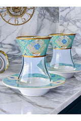 Premium Gold Patterned Turkish Tea & Coffee Set - 6-Piece Set