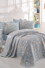 Natural Printed Single Quilted Cover - 100% Cotton, Blue