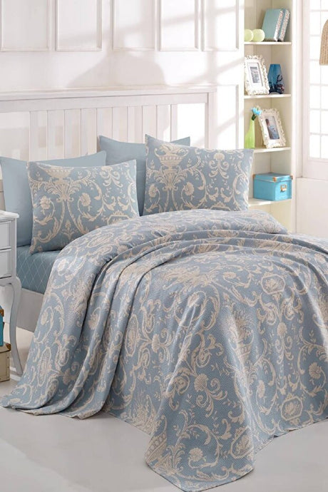 Natural Printed Single Quilted Cover - 100% Cotton, Blue