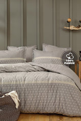 Amora Double Duvet Cover Set - 100% Cotton, Grey Art Deco