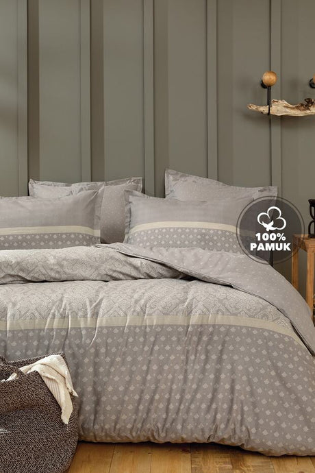 Amora Double Duvet Cover Set - 100% Cotton, Grey Art Deco