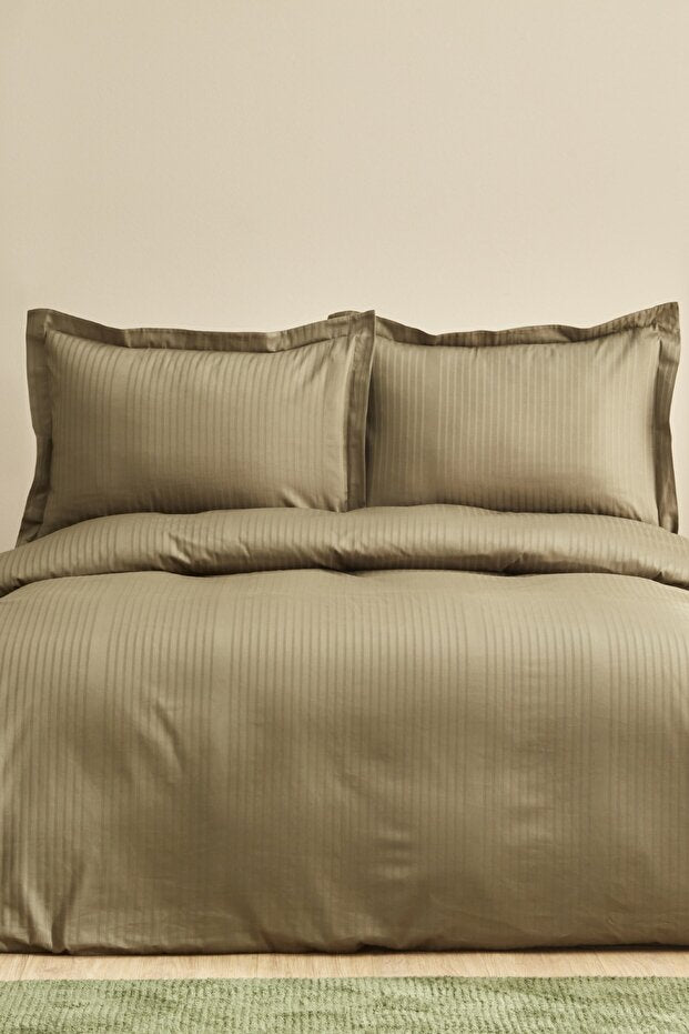 100% Cotton Sateen Double Duvet Cover Set - Khaki