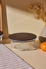 Round Glass Food Storage Container - 640ml Wood Lid