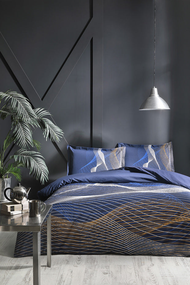 Resumo Single Duvet Cover Set - 100% Cotton, Modern Wave Design