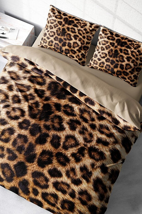 Leopard Pattern Double Duvet Cover Set - 100% Cotton Sateen