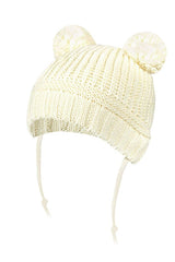 Pom-Pom Knitted Baby Hat with Tie-Straps