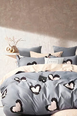 Double Duvet Cover Set - Dream Beige, Soft Cotton with Heart Pattern