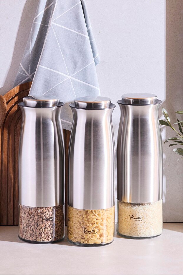 3-Piece Stainless Steel & Glass Storage Jar Set