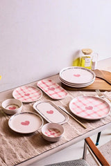 Hearts 10 Piece 4 Person Breakfast Set - Charming Pink Plaid Design