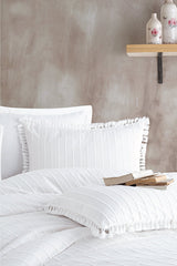 100% Cotton Tasseled Single Duvet Cover Set - Soft & Breathable