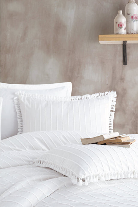 100% Cotton Tasseled Single Duvet Cover Set - Soft & Breathable