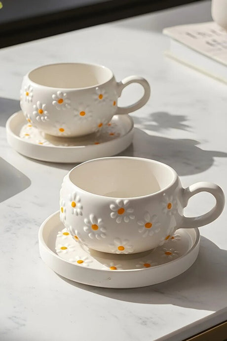 Rgs Homelife Premium Handmade Ceramic Daisy Mug & Cup Set - 2 Piece