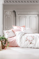 3D Embroidered Sateen Double Duvet Cover Set - Luna Powder Pink