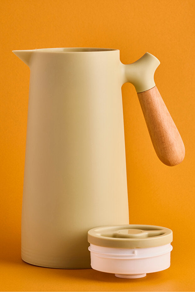 Nordic Style Vacuum Thermos - 1000ml Capacity with Wooden Handle