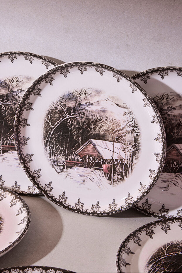Vintage Friendly Village Dessert Plates - Set of 6 (21cm)