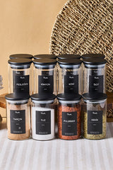 Borosilicate Glass Spice Jar Set - 12 Jars with Black Wooden Lids