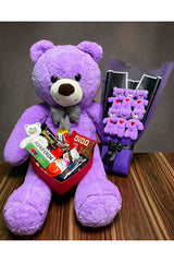 90cm Purple Plush Bear Gift Set with Chocolates & Mini Bear Bouquet