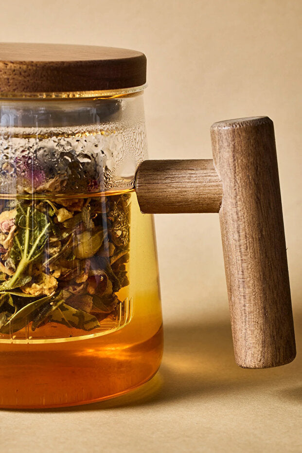 Borosilicate Glass Infuser Mug with Acacia Wood Details - 500ml