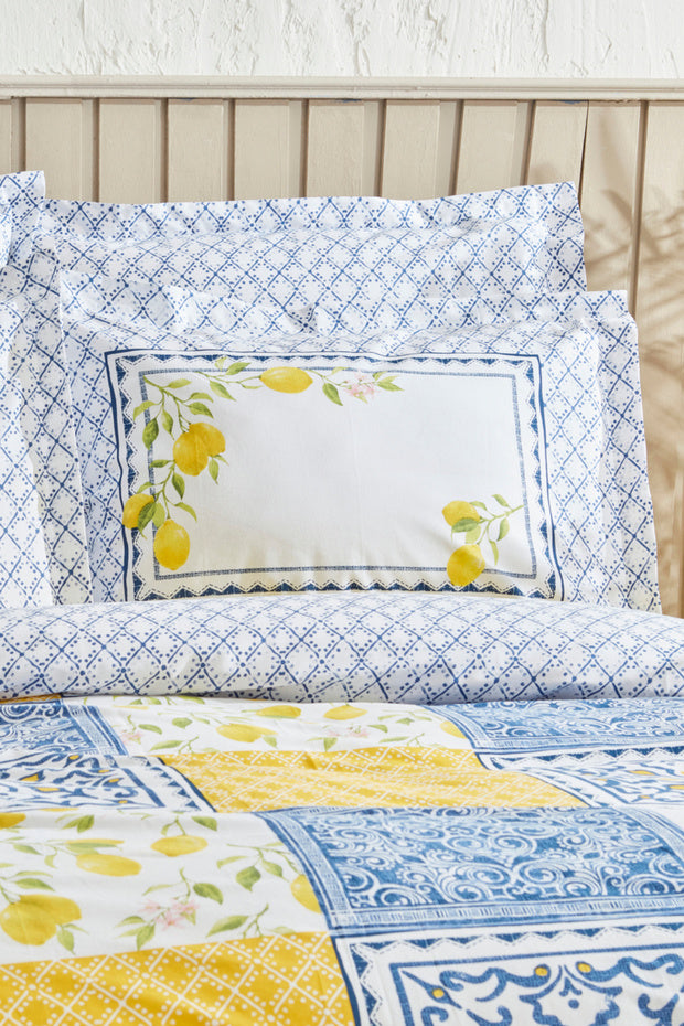 Addie 100% Cotton Double Duvet Cover Set - Lemon & Tile