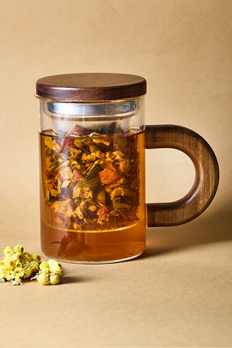 500ml Borosilicate Glass Herbal Tea Mug Infuser with Acacia Wood Detail