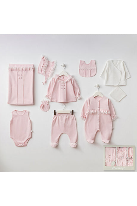 Girls' Ruffled Elegant Newborn 10-Piece Hospital Exit Baby Romper Set