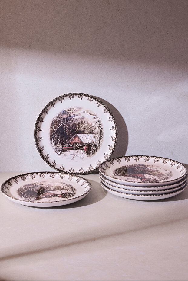 Vintage Friendly Village Dessert Plates - Set of 6 (21cm)