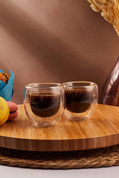 Double Wall Glass Mug Set - 80ml, Thermal Insulated, 2-Piece