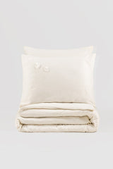 Pure Ecru Embroidered Sateen Double Duvet Cover Set