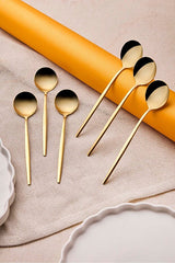 Elegant Gold Stainless Steel Dessert Spoons - Set of 6