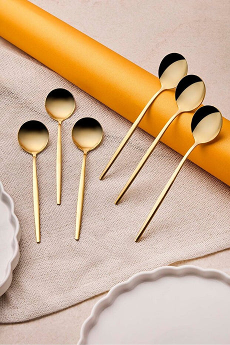 Elegant Gold Stainless Steel Dessert Spoons - Set of 6