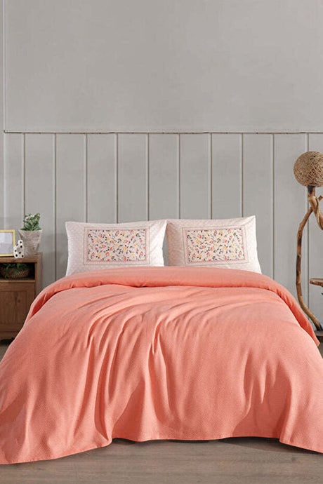 Angel 4-Piece Pique Duvet Cover Set - 200x220 cm Salmon