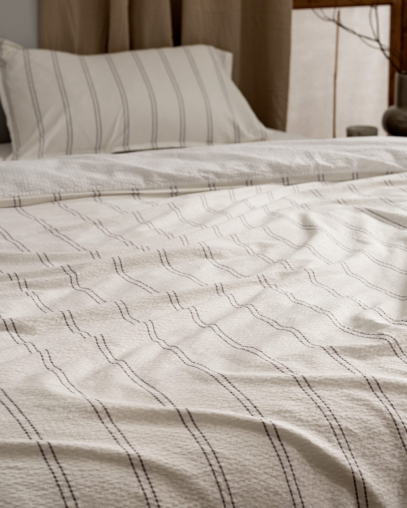 Waschbares Gofre 100% Baumwolle Doppelbett-Bettwäsche-Set – Gestreift