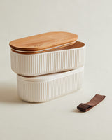 Ensemble de 2 boîtes de conservation alimentaire avec couvercles en bois, 1000 ml chacune