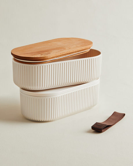 Set of 2 Food Storage Containers with Wooden Lids, 1000ml Each